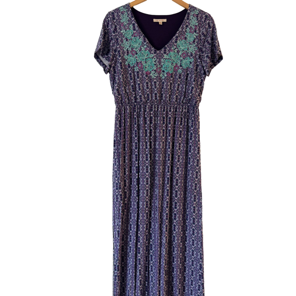 Anthro Skies Are Blue Embroidered V-Neck Knit Maxi Dress